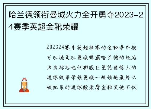 哈兰德领衔曼城火力全开勇夺2023-24赛季英超金靴荣耀