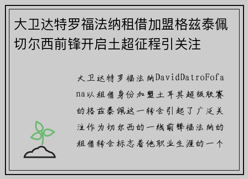 大卫达特罗福法纳租借加盟格兹泰佩切尔西前锋开启土超征程引关注